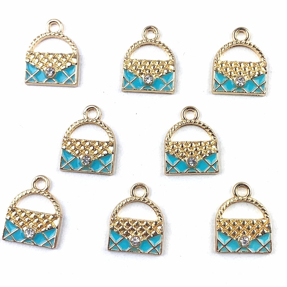 8577 20PC Gold Enamel Blue Fashion Handbag Charm Pendants for DIY Necklace